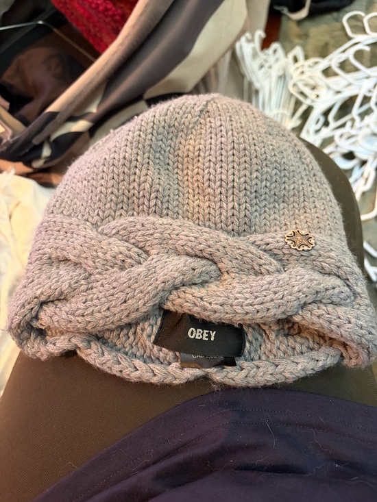 Obey Accessories - Obey Light Gray Cable Knit Beanie with Metal Emblem